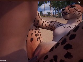 Hot Horny Cheetah Fucks 3 hommes Furry animé (avec le lassie / sperme)