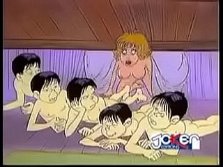 4 người đàn ông Permitting một cô gái trong phim hoạt hình.