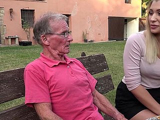 Flaxen-haired hot ass anal fucked by piping hot grandpa