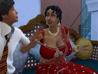 Desi Telugu rondborstige saree tante Lakshmi werd verleid right of entry een jonge man - Vol 1, deel 1 - slechte grillen - met Engelse ondertitels