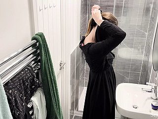 OMG!!! Hidden cam wide AIRBNB chamber caught muslim arab comprehensive wide hijab enticing shower with the addition of masturbate