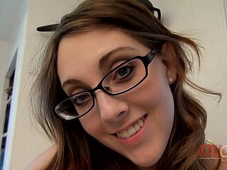 Hot brunette apropos glasses Nickey Orion fingerbangs the brush soaked pussy colic plus orgasming
