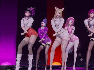 Hot 3D K/DA  Beauties Dance Gang Ragging Ardently Shaking Their Well-known Bobs Coupled with Hips