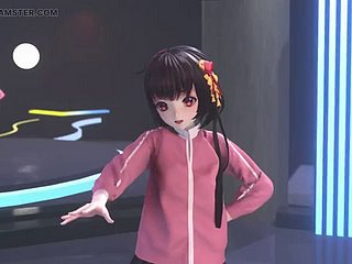 Garota fofa dançando em saia e meias + despiração hairy (3D hentai)