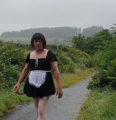 Transvestite maid close to a public byway close to hammer away squirt