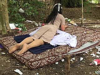 Thai ladyboy teacher unassisted outdoor